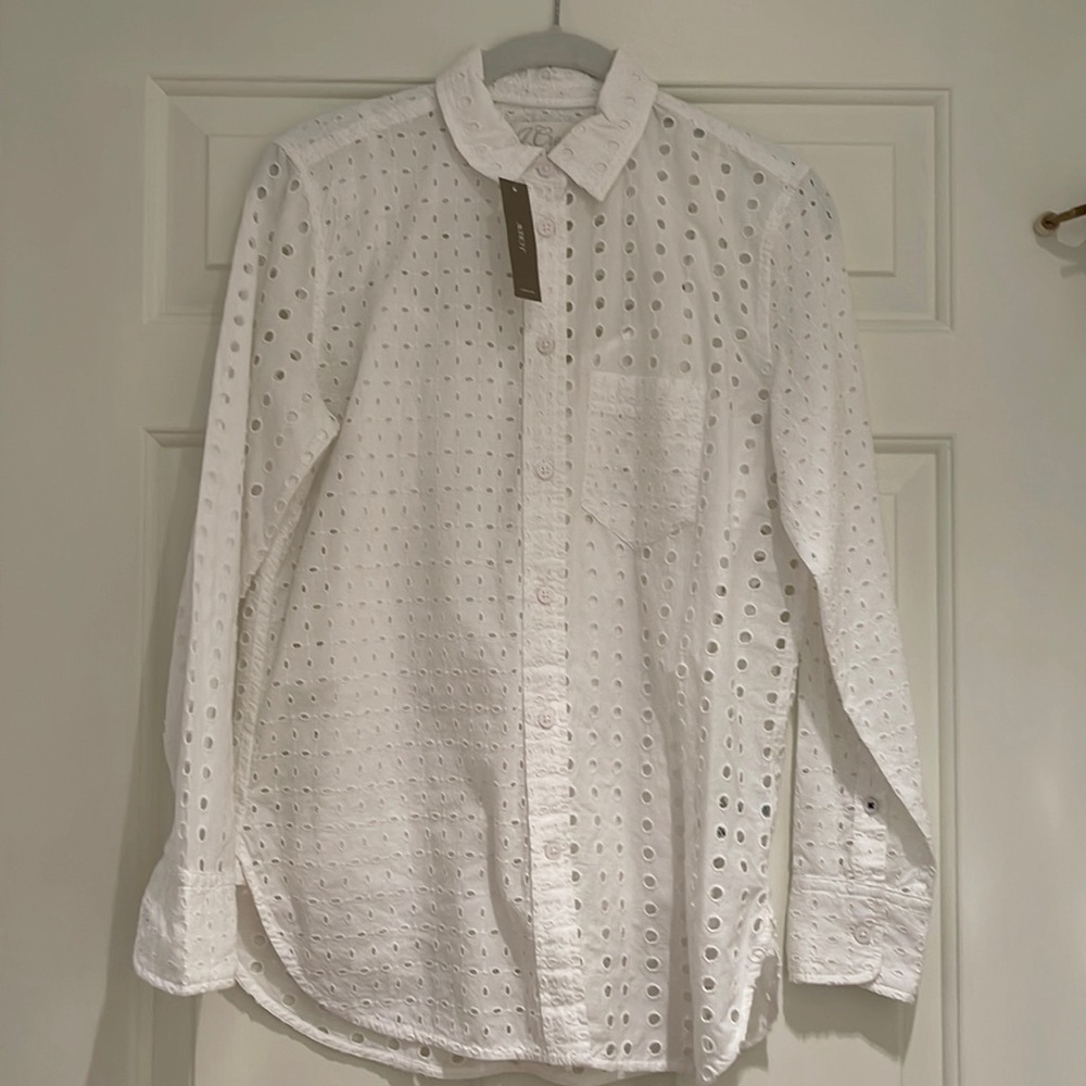 J.Crew white eyelet new with tags long sleeve button down